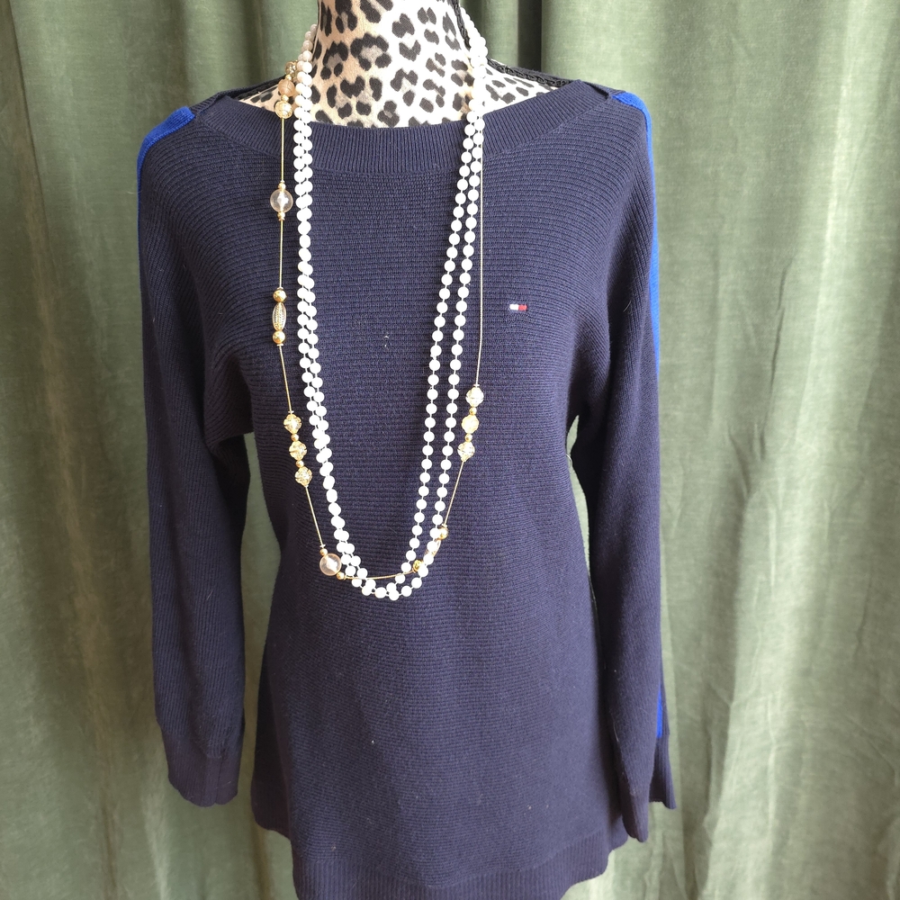 Tommy Hilfiger Navy and Royal Blue Crew Neck Sweater